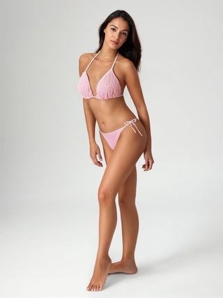 Solid Smocked Triangle Bikini Set