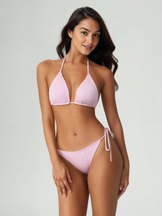 Solid Smocked Triangle Bikini Set