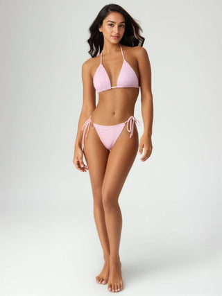 Solid Smocked Triangle Bikini Set