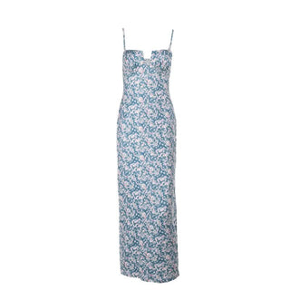 Flower print hollow out cami cut out maxi dress