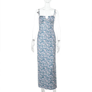 Flower print hollow out cami cut out maxi dress