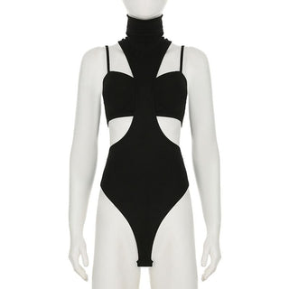 High neck hollow out 2 piece cami bodysuit