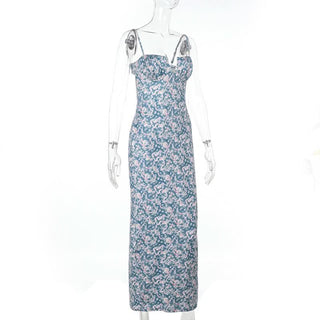 Flower print hollow out cami cut out maxi dress