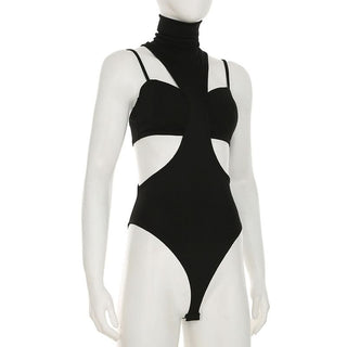 High neck hollow out 2 piece cami bodysuit