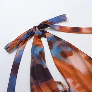 Halter v neck contrast ruched mini dress