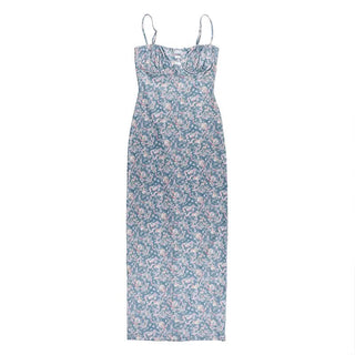 Flower print hollow out cami cut out maxi dress