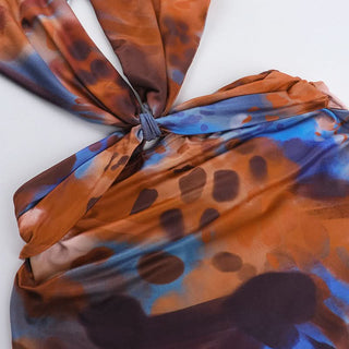 Halter v neck contrast ruched mini dress