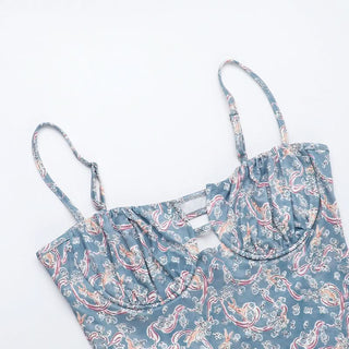 Flower print hollow out cami cut out maxi dress