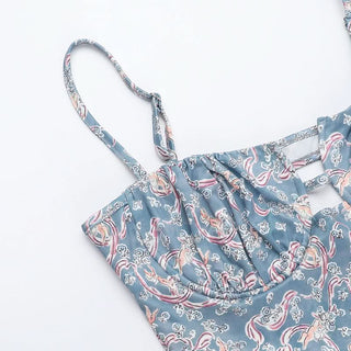 Flower print hollow out cami cut out maxi dress