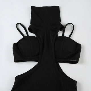 High neck hollow out 2 piece cami bodysuit