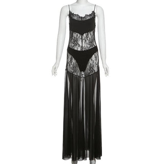 Mesh lace 2 piece cami maxi dress