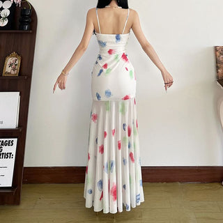 U neck mesh contrast cami maxi dress