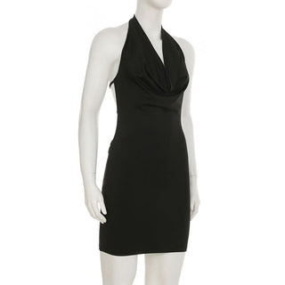 Cowl neck o ring backless mini dress