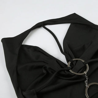 Cowl neck o ring backless mini dress