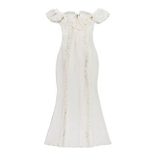 Off shoulder lace hem ruffle maxi dress