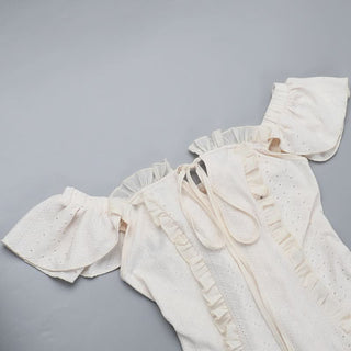 Off shoulder lace hem ruffle maxi dress