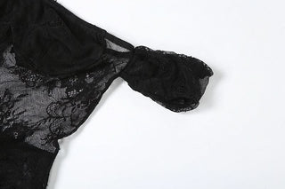 Off shoulder lace mesh zip-up maxi dress