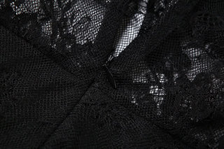 Off shoulder lace mesh zip-up maxi dress