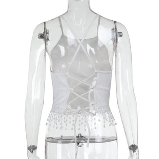 Lace tassels lace up cami top