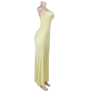 Cross back lace up satin cami maxi dress