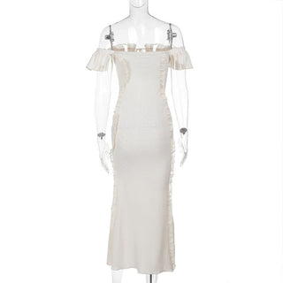 Off shoulder lace hem ruffle maxi dress