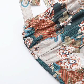 Halter flower print cowl neck maxi dress