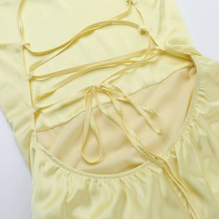 Cross back lace up satin cami maxi dress