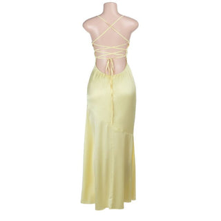 Cross back lace up satin cami maxi dress