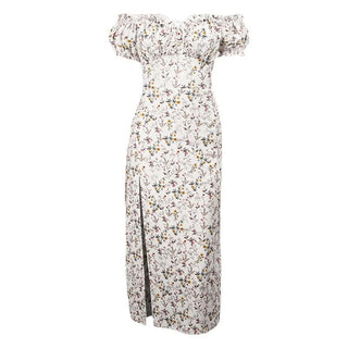 Sweetheart neck off shoulder flower print maxi dress