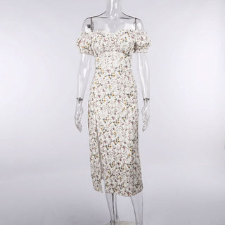 Sweetheart neck off shoulder flower print maxi dress