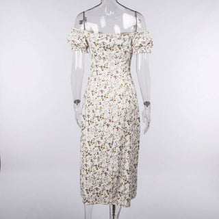 Sweetheart neck off shoulder flower print maxi dress