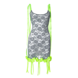 U neck lace bowknot tassels cami mini dress