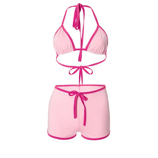Halter self tie contrast short pant set