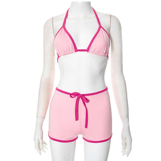 Halter self tie contrast short pant set