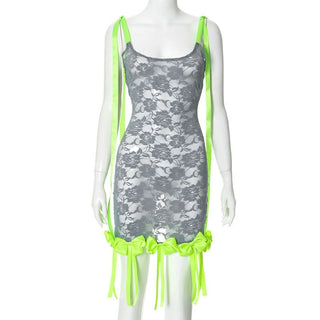 U neck lace bowknot tassels cami mini dress