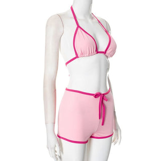 Halter self tie contrast short pant set