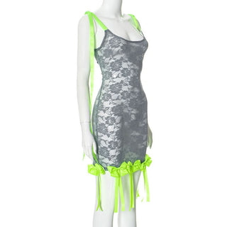 U neck lace bowknot tassels cami mini dress