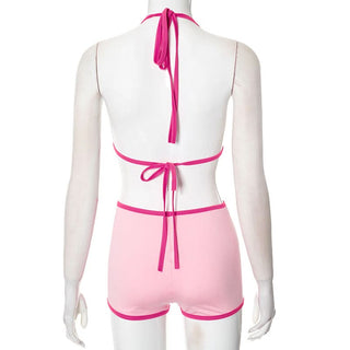 Halter self tie contrast short pant set