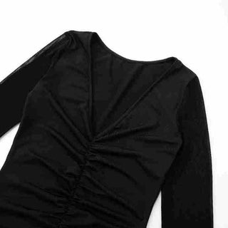 V neck long flared sleeve ruched mini dress