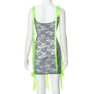 U neck lace bowknot tassels cami mini dress