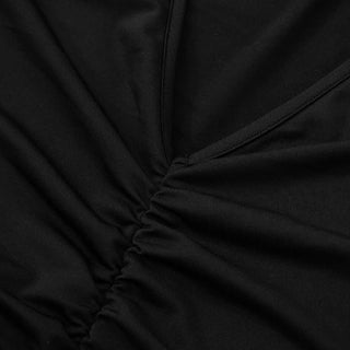 V neck long flared sleeve ruched mini dress