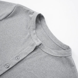 Short sleeve crewneck ribbed button top