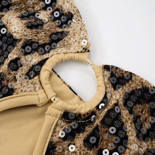 Leopard print o ring glitter hollow out tube cut out mini dress