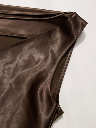 Satin Asymmetrical Neck Backless Maxi Dress