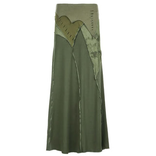 Irregular hollow out ruffle tie dye cut out maxi skirt