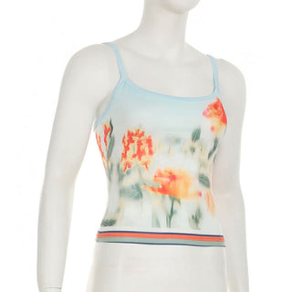 U neck flower print backless contrast cami top