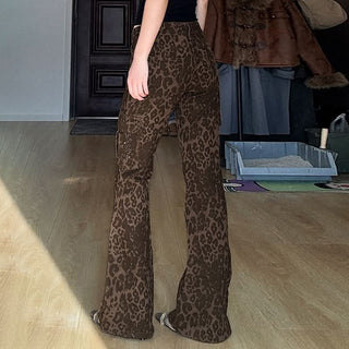 Leopard print pocket button low rise jeans