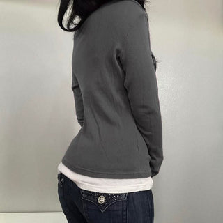 Long sleeve ribbed print patchwork top