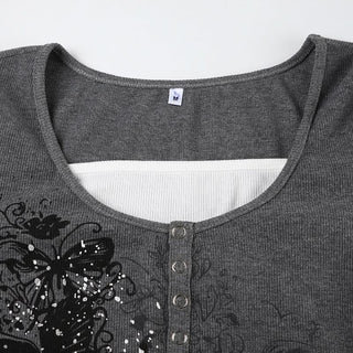 Long sleeve ribbed print patchwork top