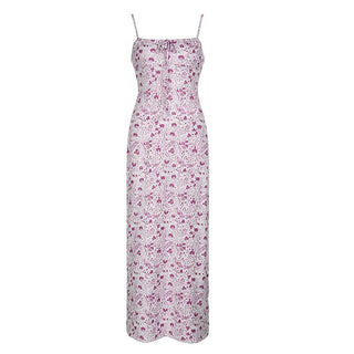 Square neck ruched flower print cami maxi dress
